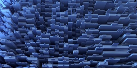 Abstract dynamic background or backdrop in blue color. Urban technologies. 3d render