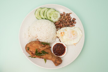 Fried chicken fillet coconut rice, Nasi Lemak Ayam goreng