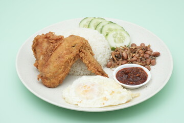 Fried chicken fillet coconut rice, Nasi Lemak Ayam goreng