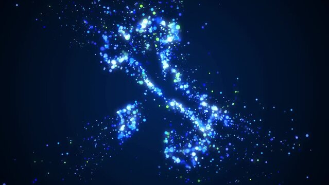Nebulous Abstract Motion Blue Magic Shiny Twinkle Italy Map Dotted Lines Silhouette With Glitter Sparkle Dust Particles, Seamless Loop