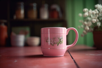 Sip in Style: Pink Mug Coffee Cup - A Cozy Coffee Companion - Generative AI