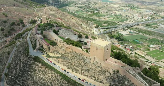 Panoramic view with the castle in the foreground of the city of Lorca in the province of Murcia Spain