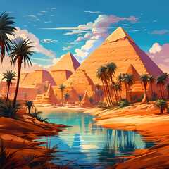 Illustration of a beautiful view of the Egyptian pyramids, Egypt - obrazy, fototapety, plakaty