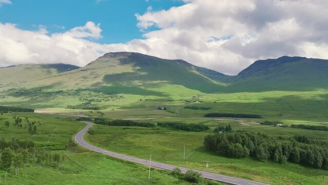 Loch Tulla and Beinn Dorain from a drone, Glen Coe, Highlands, Scotland, UK