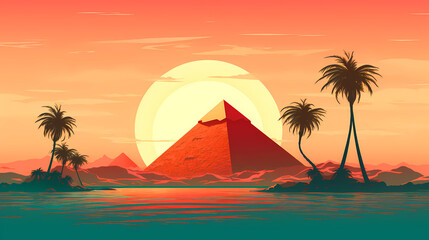 Illustration of a beautiful view of the Egyptian pyramids, Egypt - obrazy, fototapety, plakaty