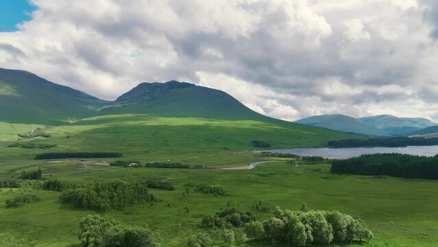 Loch Tulla and Beinn Dorain from a drone, Glen Coe, Highlands, Scotland, UK