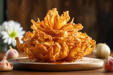 deep fried blooming onion, fried crispy blooming onions, onion flower