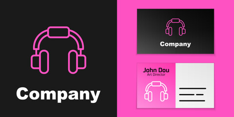 Pink line Headphones icon isolated on black background. Earphones. Concept for listening to music, service, communication and operator. Logo design template element. Vector