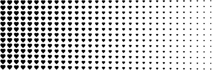 Horizontal black blended heart on white for pattern and background