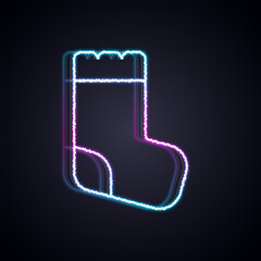 Glowing neon line Baby socks clothes icon isolated on black background. Vector