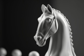 Elegant Closeup of a Ceramic White Knight Chess Piece - Generative ai