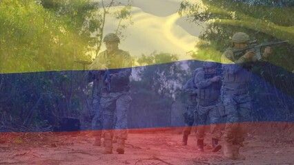 Animation of flag of colombia over diverse soldiers - Powered by Adobe
