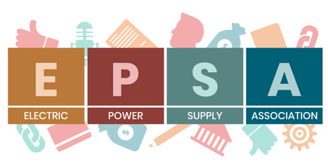 EPSA, Electric Power Supply Association. Concept with keyword, people and icons. Flat vector illustration. Isolated on white.