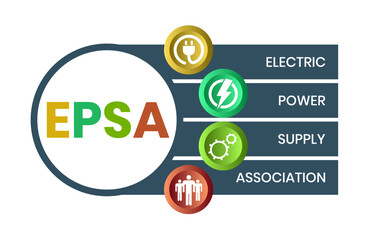 EPSA, Electric Power Supply Association. Concept with keyword, people and icons. Flat vector illustration. Isolated on white.