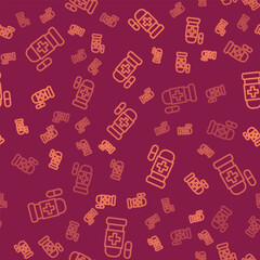 Brown line Antidote icon isolated seamless pattern on red background. Vector