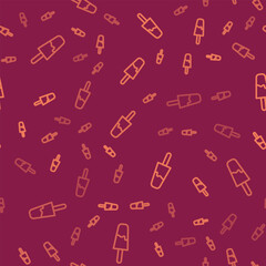 Brown line Ice cream icon isolated seamless pattern on red background. Sweet symbol. Vector
