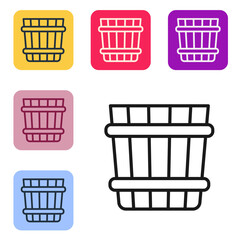 Black line Sauna bucket icon isolated on white background. Set icons in color square buttons. Vector