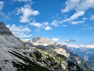 The tre cime di Lavaredo in Trentino alto Adige Italy, view of the mountains from the mountains 