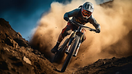 Naklejka premium Thrilling Mountain Biking on Exhilarating Trail Peaks. Generative Ai