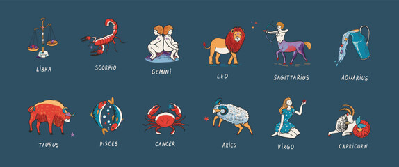 Zodiac signs vector illustrations set. © GooseFrol