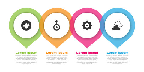 Fototapeta premium Set Water drop, Symbol Uranus, Falling star and Cloudy weather. Business infographic template. Vector