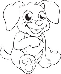 Cute puppy with a love cartoon hand drawn black and white vector illustration. Can be used for t-shirt print, kids wear fashion design, baby shower invitation card.