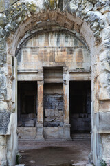 Fototapeta na wymiar Entrance to the Temple of Diana, Nimes, France. Sanctuary, place of worship of the Roman goddess Diana