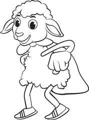 sheep superman with wing black and white, Wool, lamb symbol. Farm animal vintage vector illustration
