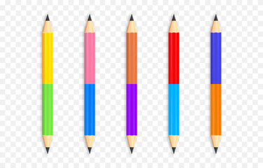 Vector school pencils. School pencils png. A set of two-color pencils. Double-sided pencils png. School supplies png.