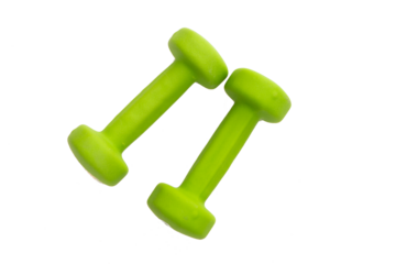 two dumbbells for fitness and made of eco-friendly material.  Transparent background, png.