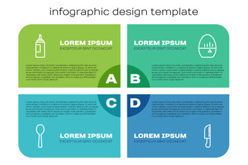 Set line Spoon, Sauce bottle, Knife and Kitchen timer. Business infographic template. Vector