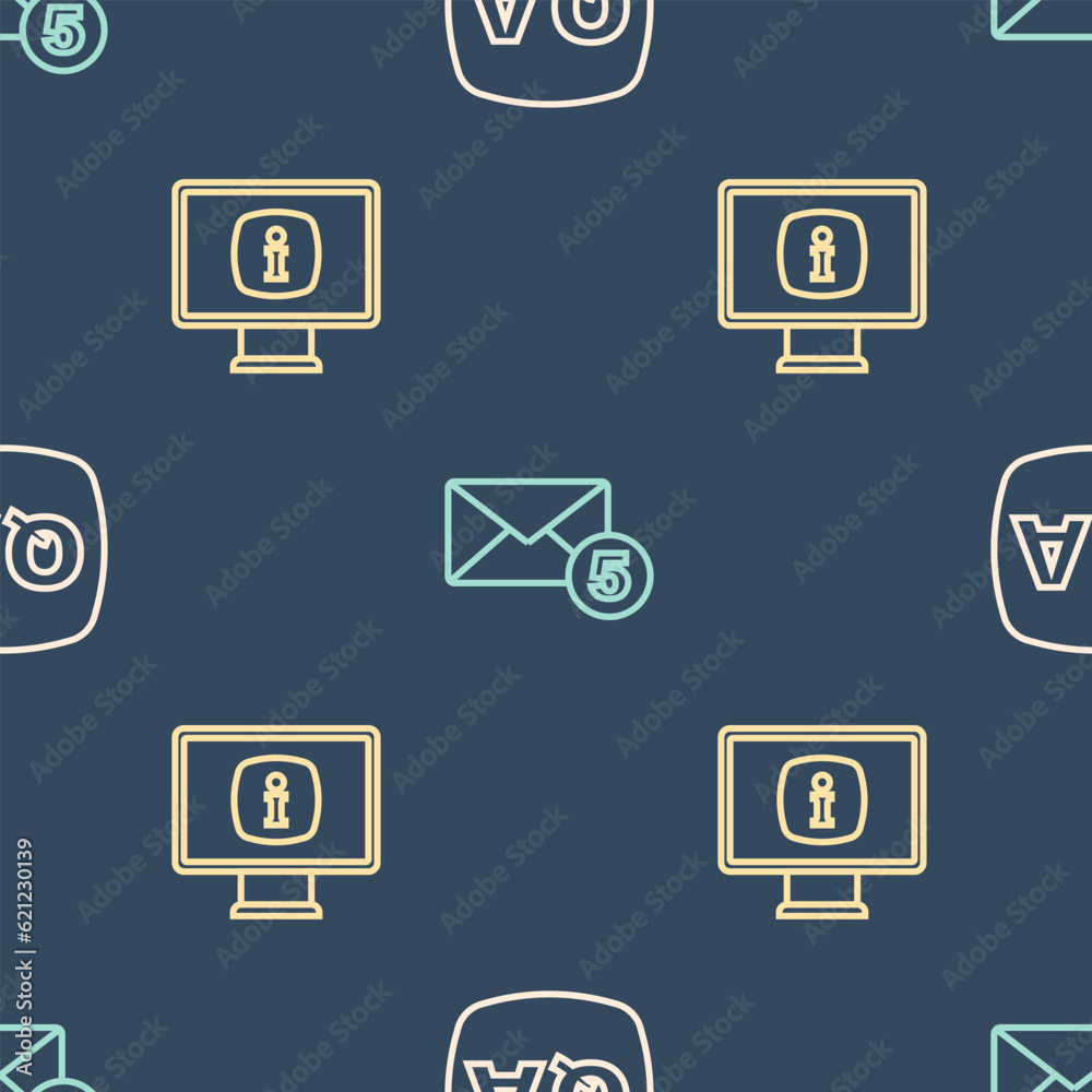 Poster set line question and answer, monitor with information and new, email incoming message on seamless p