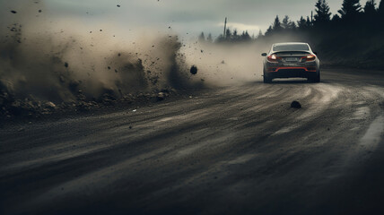 Fototapeta na wymiar Tire Tracks of Fury, Immortalizing the Intense Sideways Drifting Action. Generative Ai