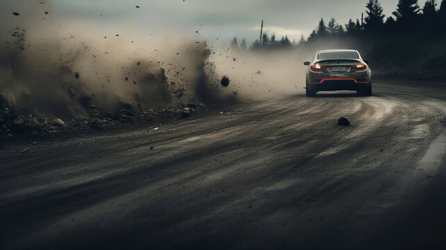 Tire Tracks of Fury, Immortalizing the Intense Sideways Drifting Action. Generative Ai
