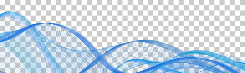 Undulate wave swirl swoosh, dynamic twisted lines, sea wave, abstract border, teal and blue color flow. Transparent isolated element on white background - obrazy, fototapety, plakaty