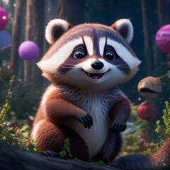Obraz premium Cute Animated Raccoon Generated AI