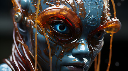 close up of a face of a person in mask, art, female, alien 