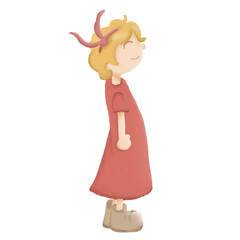 cartoon short hair girl in various cute poses