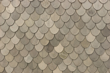 Roof of a house made of gray shingles