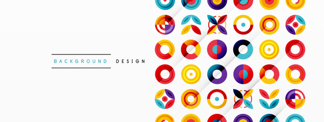 Fototapeta na wymiar Colorful circles in a grid composition abstract background. Design for wallpaper, banner, background, landing page, wall art, invitation, prints, posters