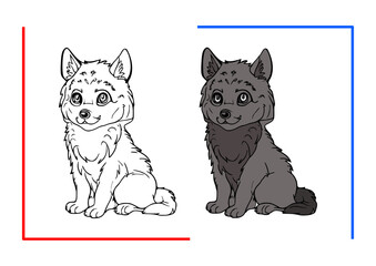 Fototapeta premium Wolf. Wild Beast. Antistress. Coloring book for children. Vector outline drawing in color. Used for children's art, coloring, magazine printing, web design illustration