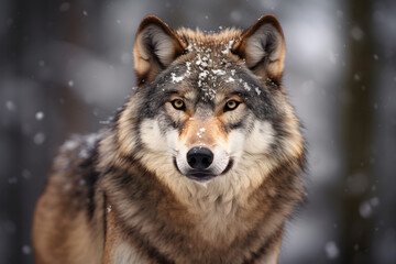 Naklejka na ściany i meble a grey wolf stands in the snow 