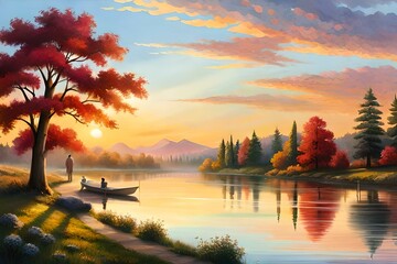 sunset over the river Generated Ai