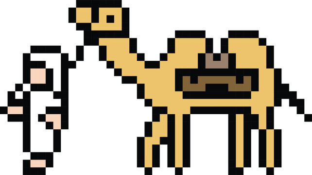 Man with camel Pixel Art Vector image