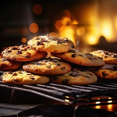 some Cookies made of Chocolate near a Flame. Warm Composit. Generative AI.