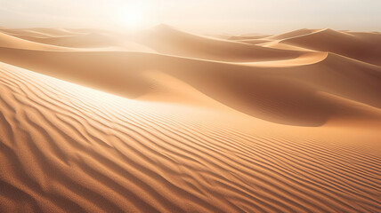 Fototapeta na wymiar Illusionary Sandscape with Dramatic Sunrays. Generative Ai