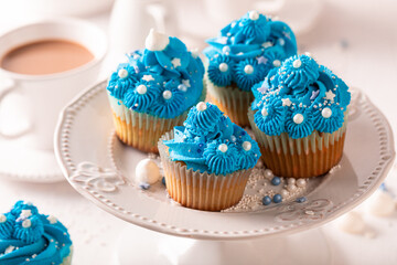 Tasty and beautiful cupcakes for fat thursday with cream.