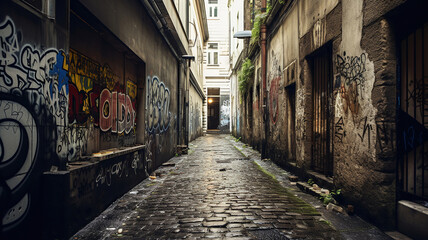 Naklejka premium Exploring Quirky Lanes and Secret Corners of the City. Generative Ai