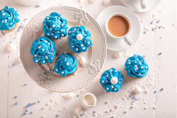 Delicious and sweet cupcakes for fat thursday with cream.