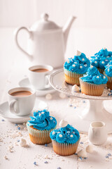 Homemade and unique cupcakes with flower shaped cream.